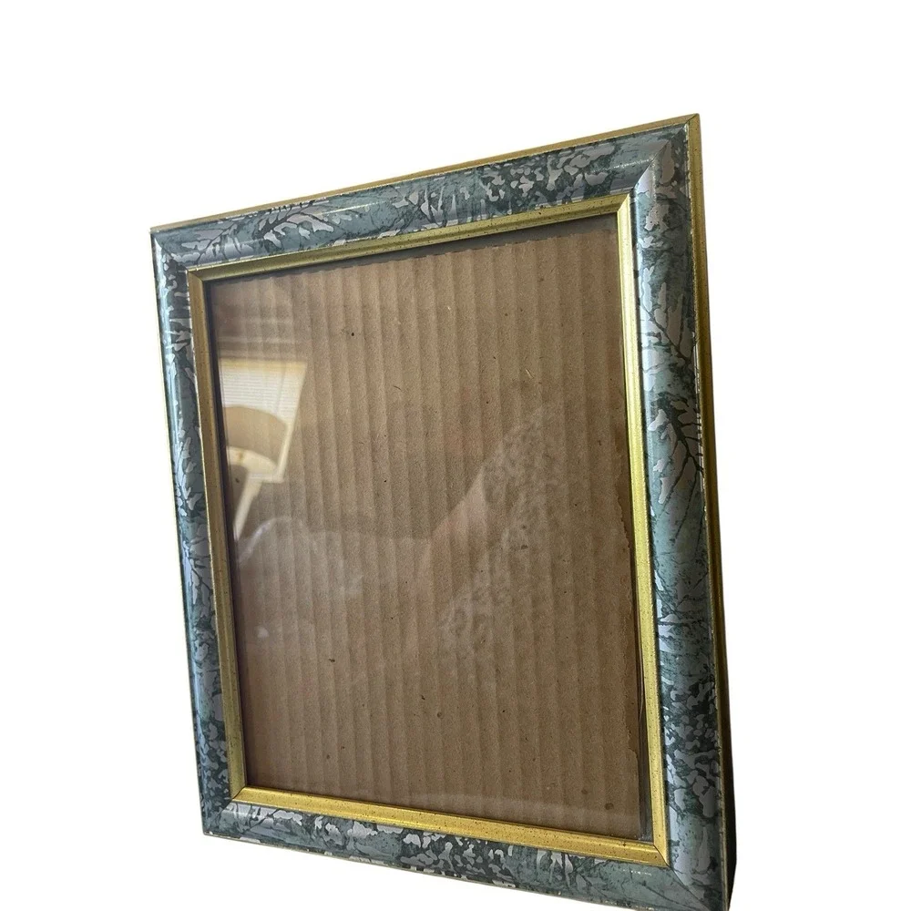Vintage‎ Marbled Green Gold Picture Frames Set of 2 Glass Front